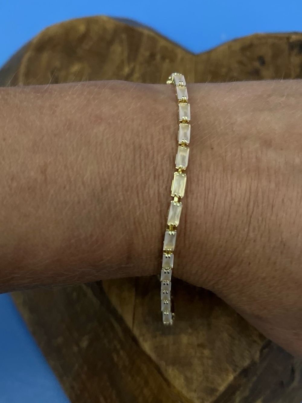 Gold-Tone White Crystal Tennis Bracelet - Elegant Women's Jewelry